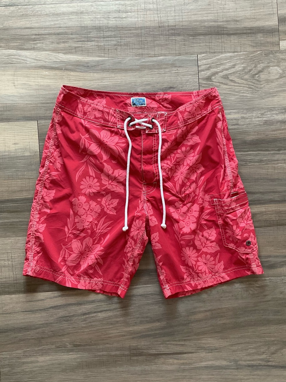 J.Crew Men’s Floral Board Shorts Pink Red Swim Trunks Surf Beach Size 33